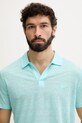 Odzież Vilebrequin polo męskie lniane PYRAMID PYRE9O00 turkusowy