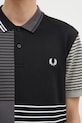 Fred Perry polo bawełniane Beams Striped Panel Shirt czarny SM7188.102