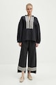 By Malene Birger spodnie lniane MIRABELLOS Q70967011 czarny AW24