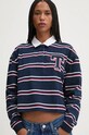 Bavlněné tričko s dlouhým rukávem Tommy Jeans námořnická modř DW0DW18498