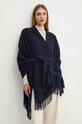 Шерстяное пончо Max Mara Leisure тонкий тёмно-синий 2426736028600