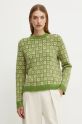 Weekend Max Mara sweter wełniany okrągły zielony 2425366232600