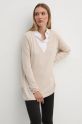 Pepe Jeans maglione in misto lana ISELA V-NECK melange beige PL702220