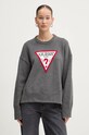 Хлопковый свитер Guess Jeans аппликация серый W4BR12.Z3HM1