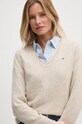 Μάλλινο πουλόβερ Tommy Hilfiger μπεζ WW0WW43505