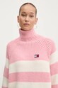 Πουλόβερ με προσθήκη μαλλιού Tommy Jeans ροζ DW0DW19914