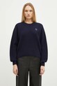 Maison Kitsuné sweter wełniany Bold Fox Head Patch okrągły granatowy LW00814KT1093