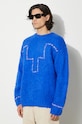 Pulover s dodatkom vune Marcelo Burlon Cross Block Knit Comfort Crew mornarsko plava CMHE035F24KNI0054501