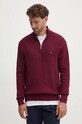 Bavlněný svetr Tommy Hilfiger propínací burgundské MW0MW36527