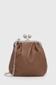 Δερμάτινη τσάντα ώμου Weekend Max Mara λείο δέρμα καφέ 2425516084600