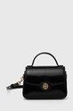 Tory Burch torebka skórzana Robinson Spazzolato Small nie mieści A4 czarny 147467.001