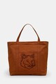 Хлопковая сумка Maison Kitsuné Fox Head аппликация коричневый LW05104WW0107