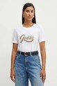 Βαμβακερό μπλουζάκι Guess GLITTERY λευκό W4YI09.JA914