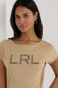 Хлопковая футболка Lauren Ralph Lauren бежевый 200949864