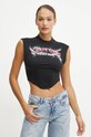 Βαμβακερό τοπ Versace Jeans Couture μαύρο 77HAHL04.CJ01L
