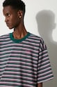 adidas Originals cotton t-shirt 80s Loose Striped Tee JC6521 green