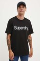 Bavlněné tričko Superdry kulatý černá M1012032A.02A