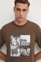 Βαμβακερό μπλουζάκι Pepe Jeans AWEST καφέ PM509641