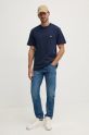 Памучна тениска Lacoste TH2827 тъмносин AW24