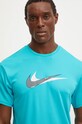 Sportovní triko Nike Stacked Swoosh tyrkysová NESSE512