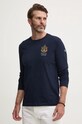 Βαμβακερή μπλούζα με μακριά μανίκια Aeronautica Militare σκούρο μπλε TS2316J564