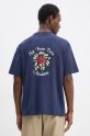 Drôle de Monsieur tricou din bumbac Le T-Shirt Slogan Fleurs bleumarin E.TS210.CO002.NY