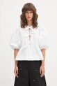 GANNI bluzka bawełniana Cotton Poplin Peplum gładkie biały F7364