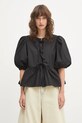 GANNI bluzka bawełniana Cotton Poplin Peplum gładkie czarny F7364
