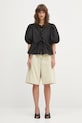 Памучна блуза GANNI Cotton Poplin Peplum черен F7364