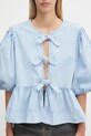 GANNI koszula Washed Stretch Cotton Peplum Blouse niebieski W0970