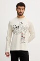 United Colors of Benetton longsleeve piżamowy bawełniany nadruk beżowy 3VR54M025
