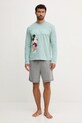 United Colors of Benetton longsleeve piżamowy bawełniany 3VR54M025 zielony AW25