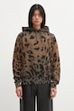 Bombažen pulover Aries Leopard Hoodie S kapuco rjava AR2003404