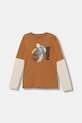 Puma longsleeve bawełniany dziecięcy MID90s Layered Longsleeve B nadruk brązowy 688467