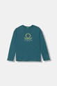 United Colors of Benetton longsleeve bawełniany dziecięcy nadruk turkusowy 3I1XC10Q3.G.seasonal