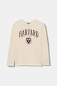 United Colors of Benetton longsleeve bawełniany dziecięcy nadruk beżowy 3IVWC10PW.G.seasonal