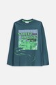 Coccodrillo longsleeve bawełniany dziecięcy nadruk turkusowy ZC5143101VBA