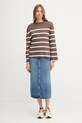 Βαμβακερή μπλούζα με μακριά μανίκια Tommy Hilfiger WW0WW45760 καφέ AW25