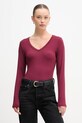 Tričko s dlouhým rukávem s příměsí kašmíru United Colors of Benetton slim burgundské 3LRU3M076