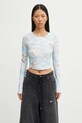 Μακρυμάνικο Fiorucci Beatitudo Print Long Sleeve Crop με ελαστάν μπλε W25FWTLO003LY01BL02