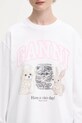 GANNI longsleeve bawełniany Re-cut Heavy Jersey Animals biały T4275