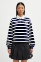 Sporty & Rich longsleeve bawełniany Yale Crest Rugby wzorzyste granatowy ST008611300BL107