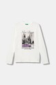 United Colors of Benetton longsleeve bawełniany dziecięcy nadruk biały 35RYC10QE.G.seasonal