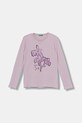 United Colors of Benetton longsleeve bawełniany dziecięcy nadruk fioletowy 35RYC10QE.G.seasonal