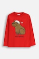 Otroška bombažna majica z dolgimi rokavi Coccodrillo Okrogel rdeča ZC5143101MER
