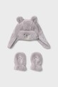 Шапка и рукавицы для младенца Mayoral аппликация серый 10023.3D.Baby.9BYA