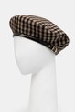 Baretka GANNI Checked Wool Mix Beret melanž hnedá A6669