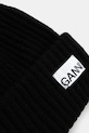 Akcesoria GANNI czapka z dodatkiem wełny Structured Rib A4429 czarny