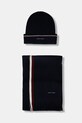 Σκουφάκι και κασκόλ με προσθήκη μαλλιού Tommy Hilfiger μεσαίου πάχους σκούρο μπλε AM0AM13809