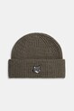 Vlnená čiapka Maison Kitsuné Fox Head Large Beanie nášivka zelená PM06112KT1022